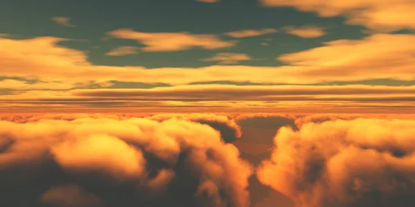 Hermosa vista aérea por encima de las nubes con puesta de sol. ilustración 3d —  Fotos de Stock