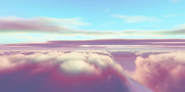 Вид с воздуха над облаками с закатом. 3d иллюстрация — стоковое фото