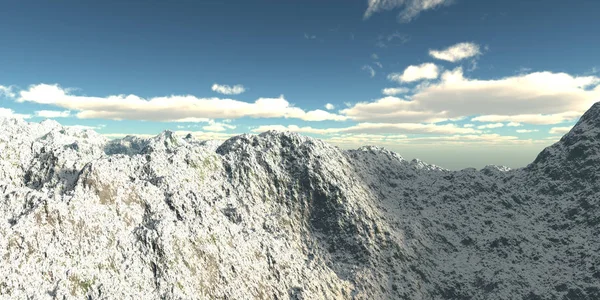 Montañas altas de invierno con nieve. ilustración 3d — Foto de Stock