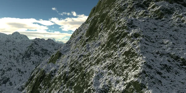 Montañas altas de invierno con nieve. ilustración 3d — Foto de Stock