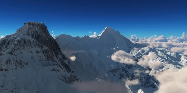 Panorama di montagna sulle nuvole. Illustrazione 3D generata dal computer — Foto Stock