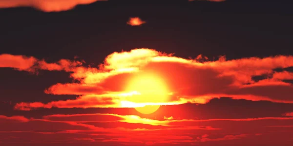 美しい夕日で大きな太陽の空, 3Dイラスト — ストック写真