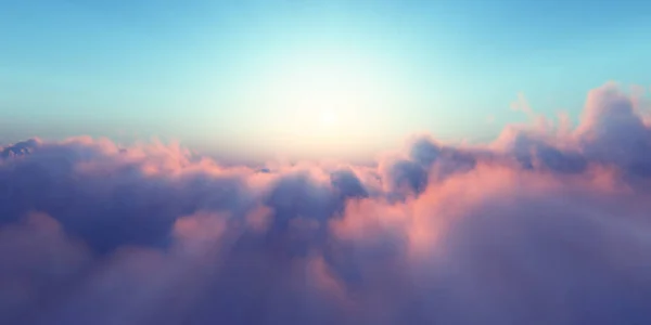 Bulutların üzerinde gün batımlı güzel hava manzarası. 3d illüstrasyon — Stok fotoğraf
