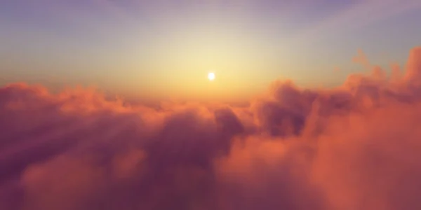 มุมมองทางอากาศที่สวยงามเหนือเมฆที่มีพระอาทิตย์ตกดิน ภาพ 3 มิติ — ภาพถ่ายสต็อก