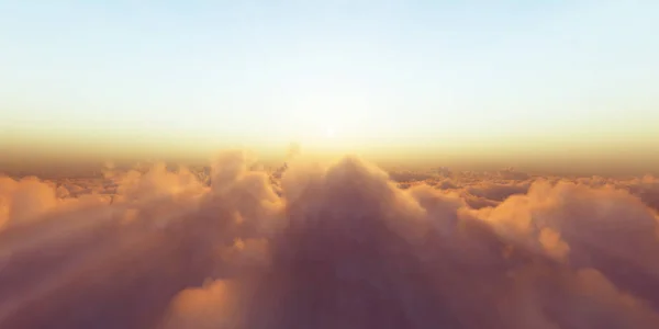 Gyönyörű légi kilátás a felhők felett naplementével. 3d illusztráció — Stock Fotó