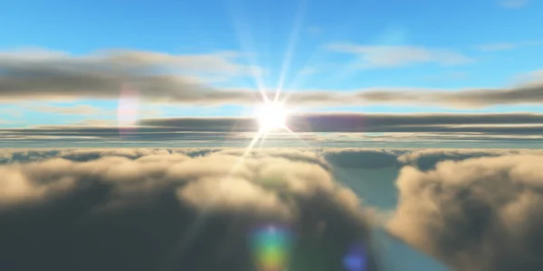 Hermosa vista aérea por encima de las nubes con puesta de sol. ilustración 3d —  Fotos de Stock