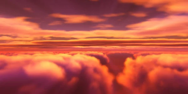 Schöne Luftaufnahme über Wolken mit Sonnenuntergang. 3D-Illustration — Stockfoto
