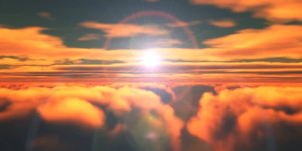 Hermosa vista aérea por encima de las nubes con puesta de sol. ilustración 3d —  Fotos de Stock