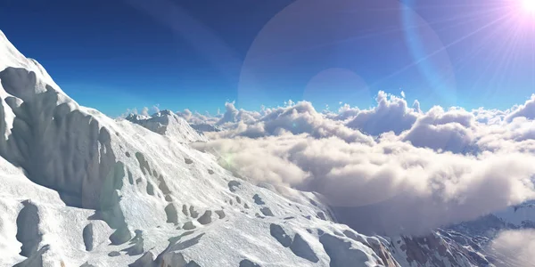 Горная панорама над облаками. Созданная компьютером 3D иллюстрация — стоковое фото