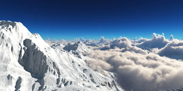 Mountain panorama over the clouds. Computer generated 3D illustration — Stock Photo, Image