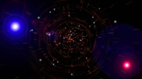 Buraco de minhoca digital abstrato, túnel de luz de partículas no espaço — Fotografia de Stock