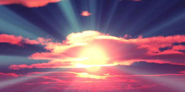 Big sun sky at beautiful sunset, 3d illustration — Stock Photo, Image