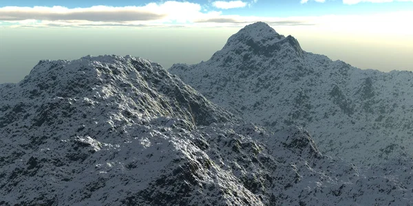 Montañas altas de invierno con nieve. ilustración 3d — Foto de Stock