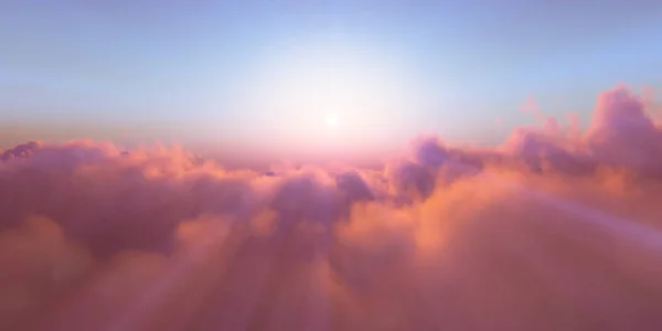 Bella vista aerea sopra le nuvole con tramonto. Illustrazione 3d — Foto Stock