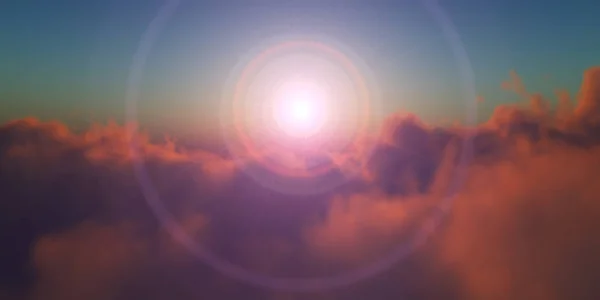 Beautiful aerial view above clouds with sunset. 3d illustration — Stock Photo, Image