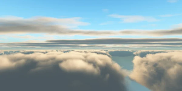 Beautiful aerial view above clouds with sunset. 3d illustration — Stock Photo, Image