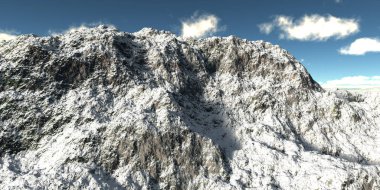 Karlı kış yüksek dağları. 3d illüstrasyon