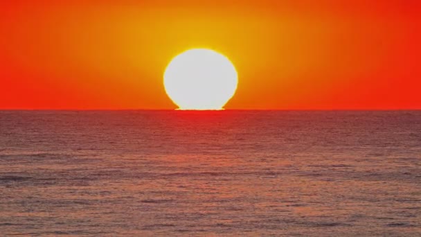 Grote zon onder boven zee, rode lucht slow motion 4k — Stockvideo