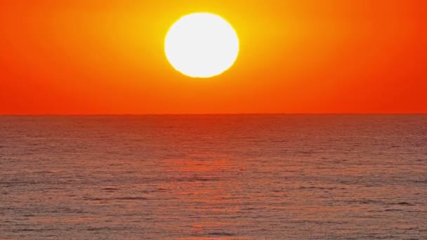Big sun down over sea, red sky slow motion 4k — Stock Video