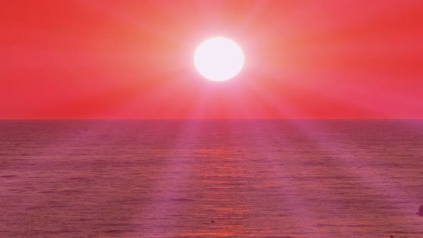 Grande sol para baixo sobre o mar, céu vermelho câmera lenta 4k — Vídeo de Stock