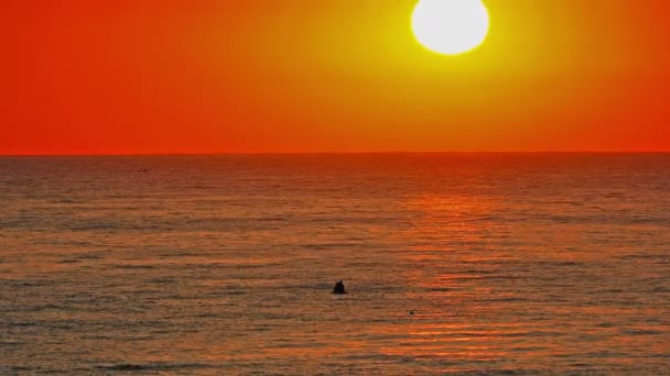Grande Sol Para Baixo Sobre Mar Céu Vermelho Câmera Lenta — Vídeo de Stock