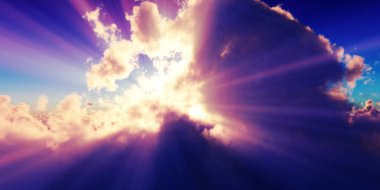 above clouds sun ray sunset. 3d render illustration