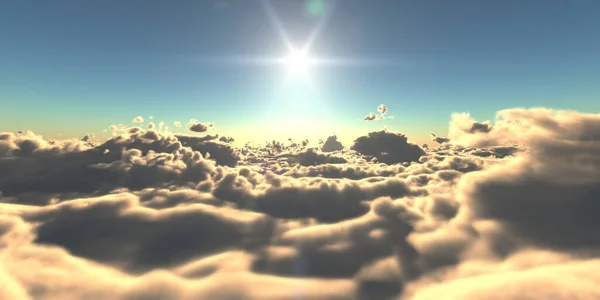 Volar Por Encima Nubes Puesta Del Sol Paisaje Ilustración Renderizado — Foto de Stock