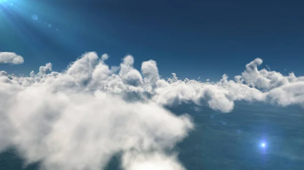 Repülni Nagy Felhők Felett Napsugár Illusztráció Render — Stock Fotó