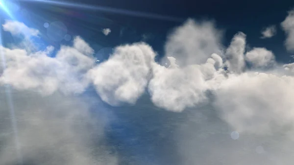 Volar Por Encima Grandes Nubes Rayos Sol Ilustración Renderizado — Foto de Stock