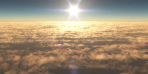 飞越云彩落日景观 3D渲染图解 — 图库照片