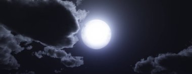 Gece vakti dolunay gökyüzü bulutu, 3 boyutlu resimleme