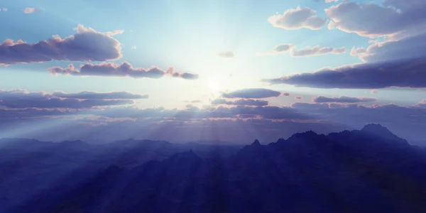 Горная Панорама Над Облаками Заката Созданная Компьютером Иллюстрация — стоковое фото