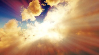 above clouds sun ray sunset. 3d render illustration