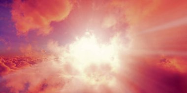 above clouds sun ray sunset. 3d render illustration