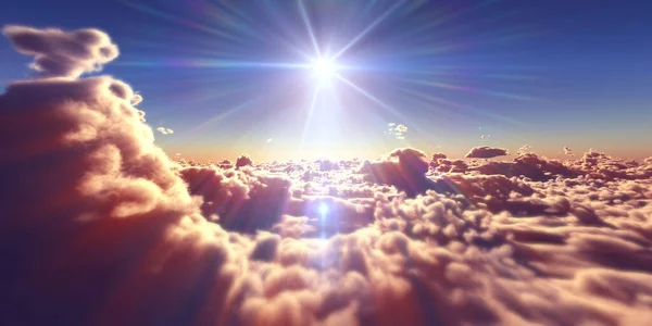 Repülni Felhők Felett Naplemente Táj Render Illusztráció — Stock Fotó