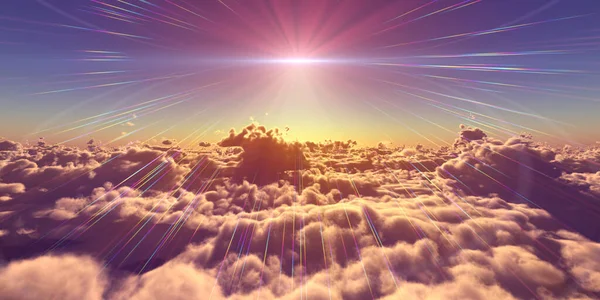 Repülni Felhők Felett Naplemente Táj Render Illusztráció — Stock Fotó