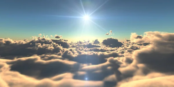 Fliegen Über Wolken Sonnenuntergangslandschaft Darstellung — Stockfoto