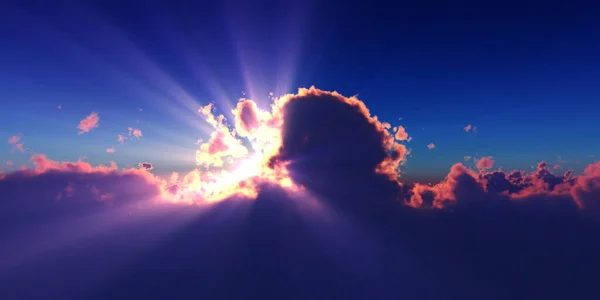 Над Облаками Солнечный Луч Заката Трехмерная Иллюстрация — стоковое фото