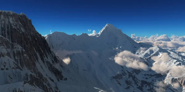 云彩上的山全景 计算机生成3D说明 — 图库照片