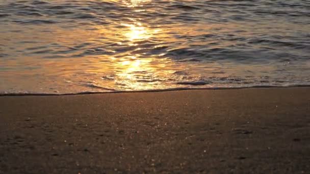 Onda de praia salpicando macro no pôr do sol — Vídeo de Stock
