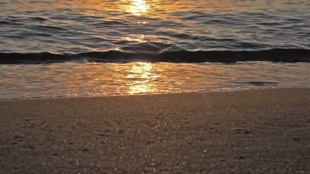 Ola de playa salpicando macro en puesta de sol — Vídeo de stock