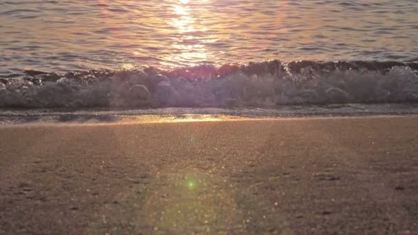 Onda de praia salpicando macro no pôr do sol — Vídeo de Stock