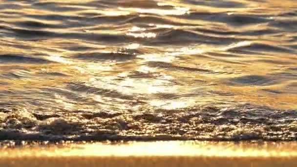 Ola de playa salpicando macro en puesta de sol — Vídeo de stock