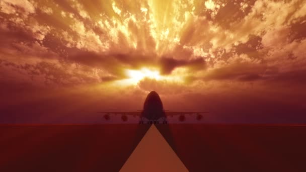 Посадка самолета на взлетно-посадочную полосу 3d — стоковое видео