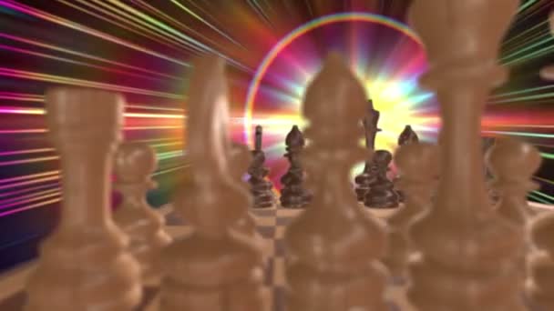 Tablero de ajedrez en luz espacial 3d — Vídeo de stock