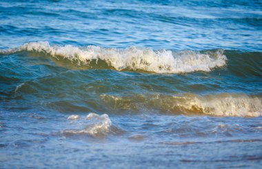 Dalgalar deniz kıyısı makrosu sıçratıyor. Yaklaş.