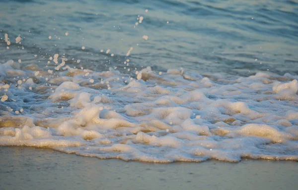 Dalgalar deniz kıyısı makrosu sıçratıyor. Yaklaş.