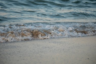 Dalgalar deniz kıyısı makrosu sıçratıyor. Yaklaş.