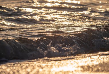 Dalgalar deniz kıyısı makrosu sıçratıyor. Yaklaş.