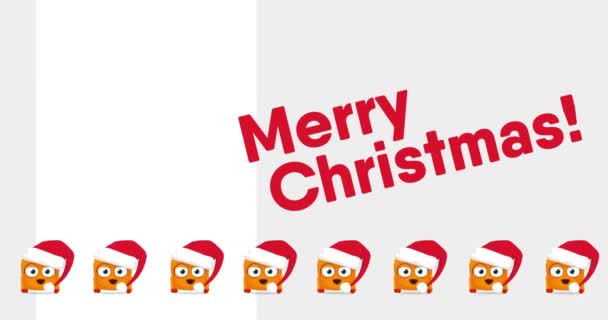 Many small Upsies' cute funny crazy Christmas dance and red Merry Christmas! sign on bright grey background. Ready to use greeting clip (space for text). 4k — Stock Video